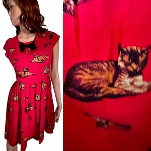 ModCloth Sweet CAT Print Knee Length Retro Pinup Rockabilly DRESS Size Medium